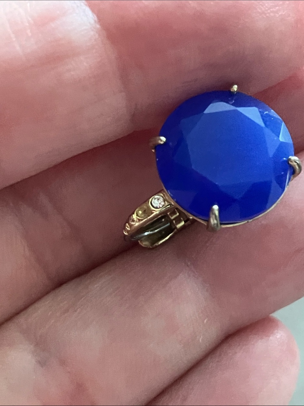 Fossil Gold Tone Cobalt Blue Faceted Leverback Statement Earrings Clear Accents - Picture 8 of 8